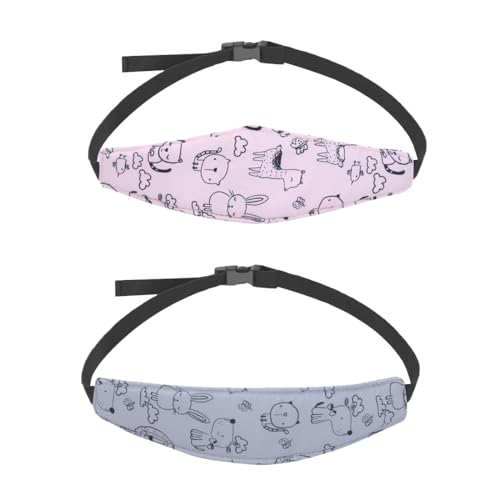 GNHG 2 Stück Kopfband Kindersitz,Gurtklammer Kindersitz,Kopfhalter Für Kindersitze, Kopfgurt Autositz,Schützen Nacken,Schulter-Grau Und Rosa