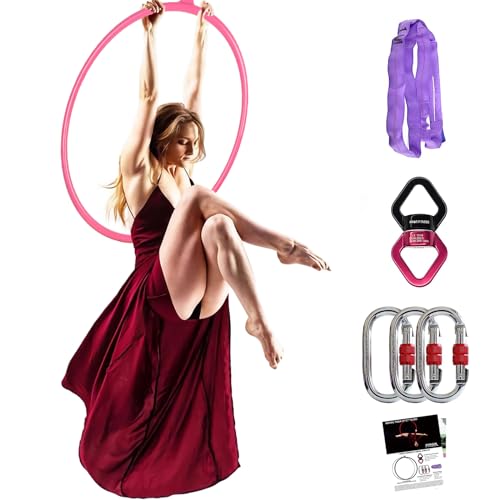 Premium Aerial Hoop Set-Hochwertig lackierter Aerial Lyra Hoop - Vollständig auf Stärke getesteter 200KG/500LBS Einzelpunkt-Aerial Dance Circus Ring für Yoga, Akrobatik und Gymnastik (Rosa, 85#25)