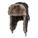 MEOKEY Unisex Winter Warme Fliegermütze mit Kunstpelz Ohrenklappen, wasserdichte Trappermütze Bomber Hut Unisex Fliegermütze für Snowboarden Skaten Radfahren - Schwarz