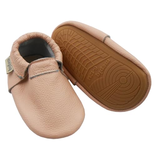 mepiq Baby Krabbelschuhe Mit Gummisohle Lauflernschuhe Jungen Mädchen Draußen 12-18 Monate, Mokassins Pink