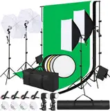 2 Stück Softbox Set, LED Softboxen Profi Fotostudio Set, 2,6 x 3 m Hintergrund mit Lampenstativ, Weißer Soft Light Umbrella, Reflektor für Porträts, Produktfotografie und Videoaufnahme