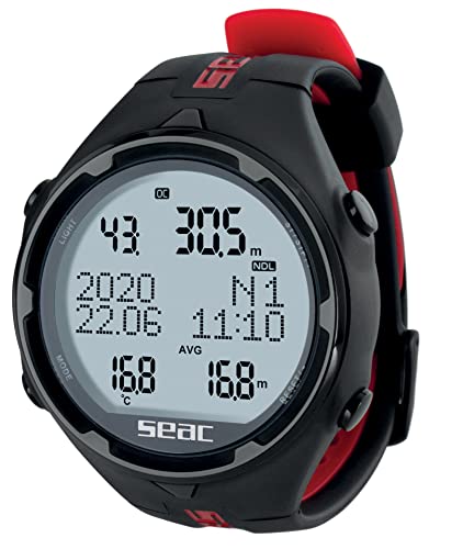 Seac Action, Tauchcomputer für Gerätetauchen und Freediving, Logbuch, Dive Planner, Safety Alarme, schwarz/rot HR
