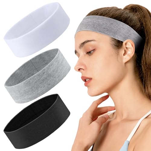 3 Stück Elastische Yoga Headbands Unisex, rutschfeste Stirnbänder, Damen Stirnband Schweißband, Feuchtigkeitsableitendes Fitness Schweißbänder für Laufen, Fußball(Schwarz+Grau+Weiß)