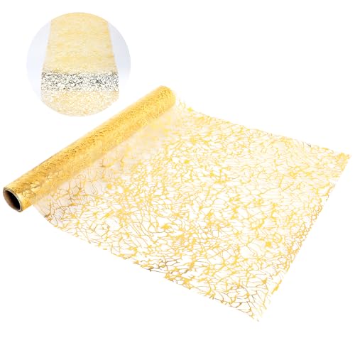 Oruola Tischband Gold,Metallischer Dünner Netzstoff Tischläufer,Goldfolien Tischband,Goldfarbener Tischläufer für Veranstaltungen,Partys,Geburtstage,Tischdeko Gold,27.9 x 275 cm
