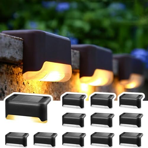 CNMTCCO Solarleuchten für außen, 12 Stück Schwarz Solarleuchte Garten, Treppenlicht Zaunlichter, warmweiße Solar-Wegebeleuchtung Für Dekoration Hof, Terrasse, Treppe und Garten (Schwarz)