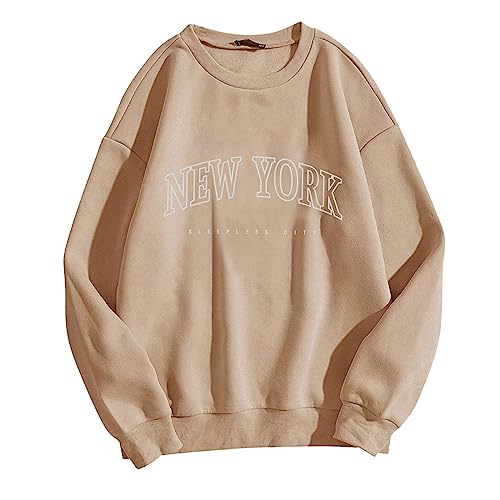 Oversize Pullover Damen New York Oversized Sweatshirt Langarmshirt T Shirt Langarm Vintage Oberteile Tops Locker Aesthetic Klamotten T-Shirts Sweatshirts für Damen Teenager Mädchen