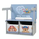 Klappbare Sitzbank Paw Patrol + 2 wendbare Aufbewahrungsboxen - Umbaubar zum Kindertisch - Ab 18 Monaten geeignet - Holz grau / blau