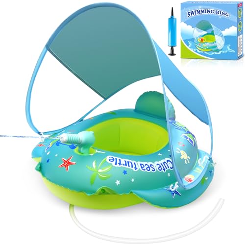 ZPQAODI Schwimmring Kinder, Schwimmhilfe geeignet für Kinder, Pool Sicherheitssitz mit Wasserpistole und Sonnendach, Baby Float, Pool Schwimmhilfe Spielzeug für Kleinkinder 1-4 Jahre