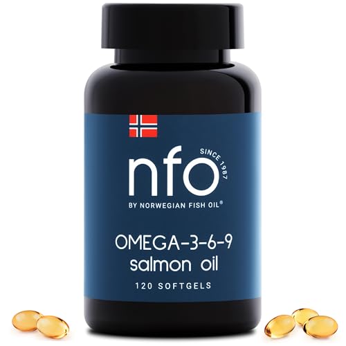 NFO OMEGA 3 6 9 SALMON OIL [120 Kapseln] Hergestellt in Norwegen Hochdosiertes Lachsöl mit hoher EPA, DHA, DPA Konzentration in Form von Triglyceriden Natural Komplex mit Fischöl aus frisch Wildfisch