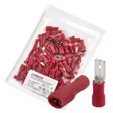 Chanzon 100 Stück 4,8 mm männlicher und weiblicher Flachstecker, Schnelltrenn-Set, rot, halbisoliert, PVC, rot, 16, 17, 18, 19, 20, 21, 22 AWG, Draht-Crimp-Anschluss, elektrisch