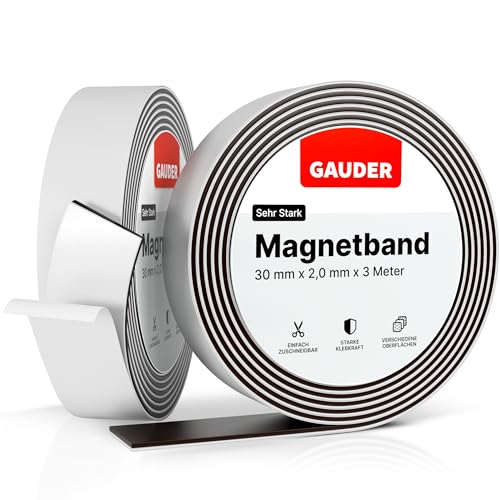 GAUDER Magnetband selbstklebend | Magnetstreifen mit extra starkem Kleber | Magnetklebeband (3 m)