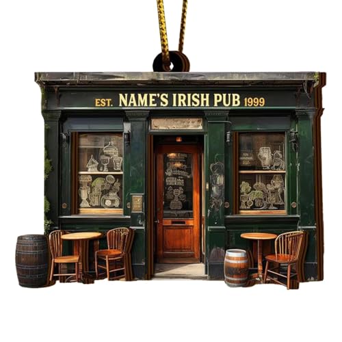 -Irish-Pub-Ornament, Irish Pub Weihnachtsschmuck, Irland-grünes Ornament Rückblick-Ornament Weihnachtsbaumschmuck Mit Goldkette, Einzigartige Irische Dekorationen Für Weihnachtsbäume