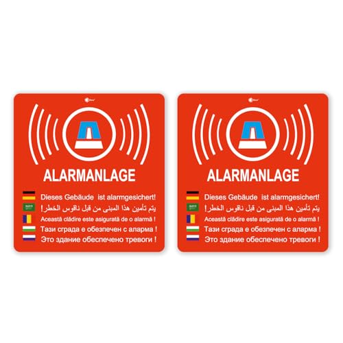 easydruck24de 2 Aufkleber Alarmanlage I Achtung Gebäude, Objekt ist Alarmgesichert I 8 cm I Sicherheitsaufkleber I Rot wetterfest I hin155