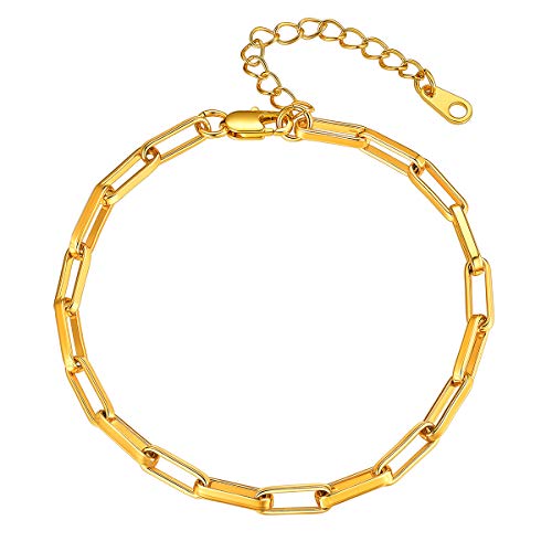 FOCALOOK Fußkette für Damen Mädchen Kupfer Kette 4mm breit Ankerkette Gold Fußkettchen Armband 22CM Sommer Strand Schmuck Accessoire