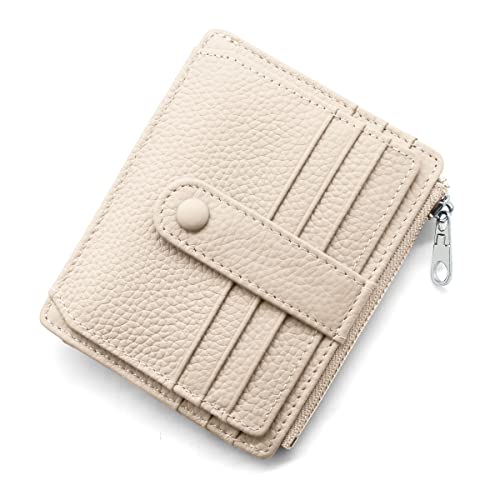 REETEE Geldbörse Damen Herren Klein Echtes Leder Kreditkartenetui RFID Schutz Geldbeutel Damen Kartenetui mit Münzfach, Mini Männer Portemonnaie 14 Kartenhalter Slim Wallet Geschenkbox (Weiß)