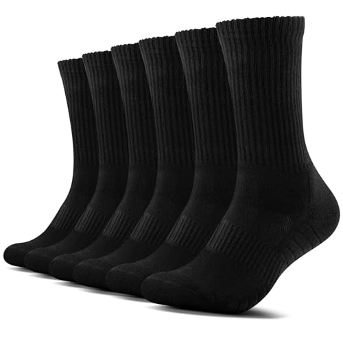 TUUHAW 6 Paar Sportsocken Herren Damen Laufsocken Gepolstert Lange Baumwollsocken Schwarz Weiß Grau Atmungsaktiv Sneaker Socken, Schwarz 39-42