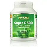 Super C, 500 mg Vitamin C, hochdosiert, 180 Tabletten - mit Acerola, Hagebutte und Bioflavonoiden, für das Immunsystem. OHNE künstliche Zusätze. Ohne Gentechnik. Vegan.