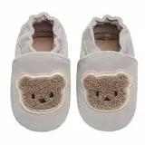 IceUnicorn Baby Lauflernschuhe Krabbelschuhe Baby Mädchen Jungen Lederschuhe Baby Weicher Leder Hausschuhe Baby Wildledersohlen Babyschuhe(Grauer Bär, 12-18 Monate)