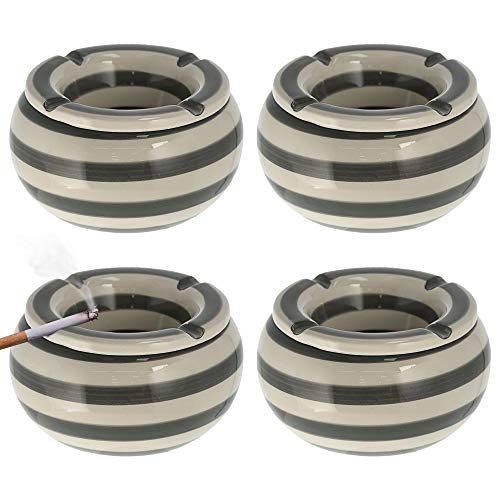 Sturmaschenbecher 4er Set │Ø 13,5 cm grau weiß gestreift │Windaschenbecher mit Deckel (1 x 4er Set Sturmaschenbecher 13,5cm)
