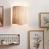 Lightbox Wandstrahler im Nature Stil - 26 x 23 cm - dekorativer Wandspot mit Seegras Schirm - dimmbar nur mit externen Dimmer - für das Wohnzimmer - E27, max. 52W - aus Metall/Seegras in Beige