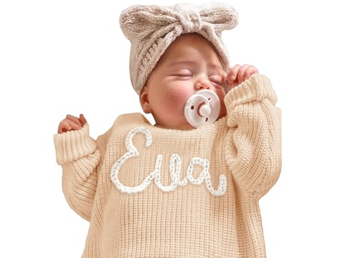 GELLEDI Personalisierte Baby Strickpullover, benutzerdefinierte Baby Pullover mit handgesticktem Namen und Monogramm, einzigartiges Geschenk für Baby