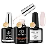 Modelones Aufbaugel für Gelnägel, 8 in One Builder Gel für Nägel mit Primer und Dehydrator für Nägel, Rosa Nude Builder Gel in A Bottle UV Gel für Strengthener Extension Gel Base Nagelverlängerung