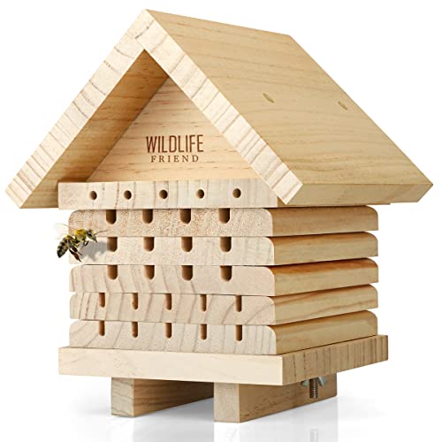 WILDLIFE FRIEND I Bienenhotel aus Naturholz - Insektenhotel, Nisthilfe Unterschlupf für Wildbienen I Wildbienenhotel für Garten Balkon I Bienenhaus