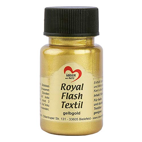 Ideen mit Herz Royal Flash Textil, Glitzer-Metallic-Farbe | hochdeckend, cremige Textilfarbe auf Wasserbasis | für helle und dunkle Textilien | 50 ml (gelbgold)