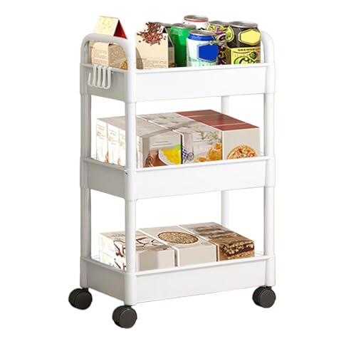 Rollender Bücherwagen - Servierwagen Mit Rollen - 3-stöckiger Rollwagen - 3 Ebenen Küchenregal - Bastelwagen Mit Griff - Nischenregal Auf Rollen - Aufbewahrungsregal Für Küche, Büro, Bad, Waschküche