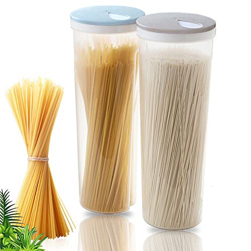 BBAOO Spaghetti Aufbewahrung, 2 Stücke Vorratsgläser mit Deckel, Spaghetti Dose, Aufbewahrungsbox Küche, Zur Aufbewahrung Von Nudeln, Snacks, Nüssen, Getreide (Khaki, Blau) 28 X 10CM