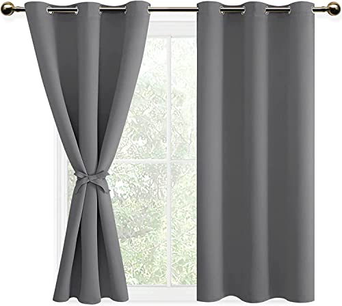 DWCN Verdunklungsvorhänge mit Ösen Vorhang Blickdicht mit Raffhalter 2 Stücke Thermovorhang Kälteschutz Gardinen Wohnzimmer Schlafzimmer Ösenschal Vorhang Wärmeisolierend, Grau, 137x117cm(HxB)