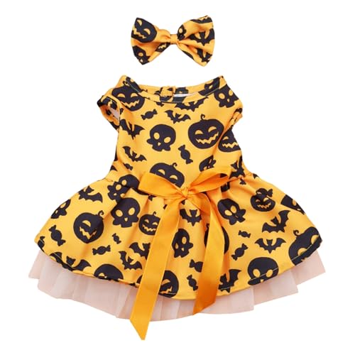 Halloween Hund Kleider Rock Kürbis Spinne Haustier Kleidung Kostüm für Welpen Katzen Cosplay Haustier Kleid Teddy Kleid Kleine Hund Kleid Katze Prinzessin Tutu Rock Vintage Hustierkostüm (M)