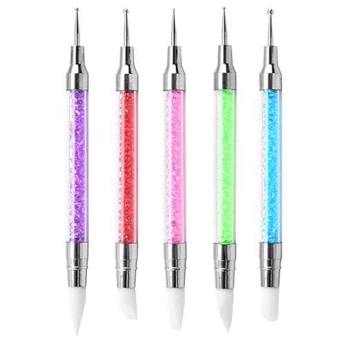 iCovalescent 5 Stück Silikonpinsel, Dotting Tools, Doppel Köpfe Maniküre Werkzeug, Silikon Modellierpinsel Set für DIY Nail Art Design