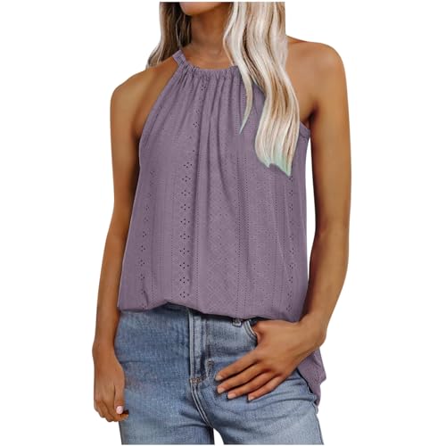 Tops für Damen, UK-Damen-Tops, Ösen-Stickerei, lässiges Oberteil, Hemden, hohles Oberteil für Damen, Neckholder, ärmellose T-Shirts, Sommer-Tank-Tops, ärmellose Westen, Tank-Top, lockere Passform,