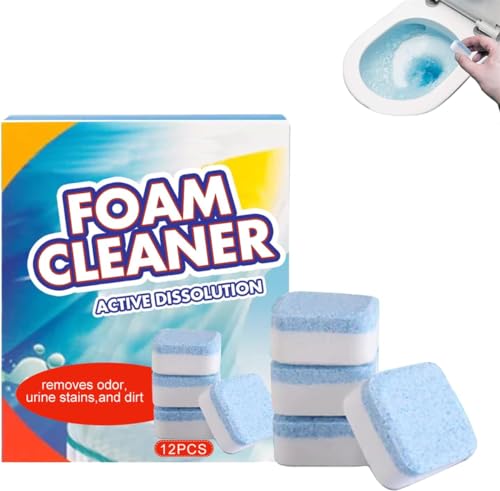 Automatischer leistungsstarker Schaumreiniger, Schaumreiniger für die Toilette, automatischer Toilettenreiniger, Toilettenreinigungstabletten zur automatischen Fleckenentfernung (1 Box, 12 Stück)