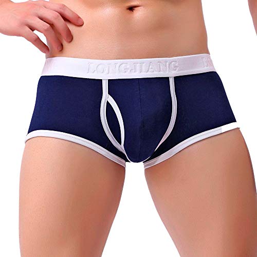 Generisch Herren Boxershorts Mit Eingriff Mittlere Taill Baumwolle Boxer Briefs Low-Rise Sportunterhosen Mit Ausbuchtung Bequeme Atmungskative Herren-Slips Stretch Unterhosen Blue XL