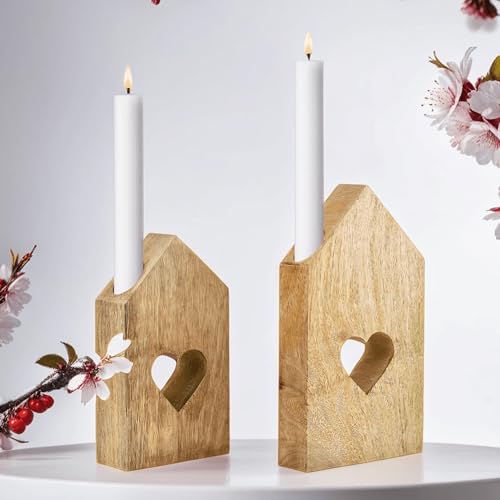 Marrakesch 2er Set Moderne Kerzenhalter Rieida Haus aus Holz 23cm Gross – Deko Aufsteller Modern als Tischdeko