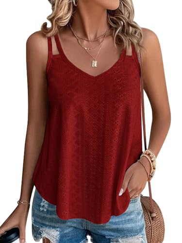 Zeagoo Damen Tank Tops Sommer Ärmellose Tanktop Basic Camisole Cami Top Elegant T Shirt Spaghetti Oberteile Lockere Blusentop Tunika Weste Shirt Rot M