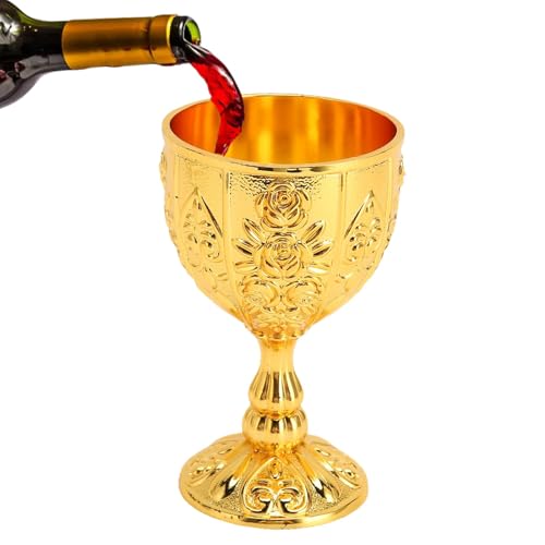 Cyrank Vintage Kelch, Mittelalterlicher Kelch, Goldener Kelch, Vintage Weinglas Metall Schnapsbecher 3D Blume Geprägter Weinbecher Retro Weinkelch Für Party Hochzeitsdekoration(Gold)