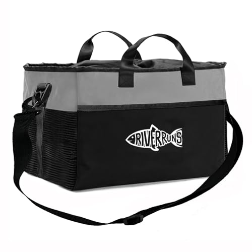 Riverruns Wathose für Angeln, Jagd, mit belüftetem Netz, Watstiefel Tasche, Fliegenfischen, Aufbewahrungstasche für Angeln, Wandern, Camping (Anthrazit, Taupe, Größe XL, 108 l)