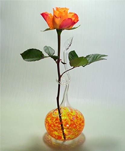 Rosenvase Einblumenvase Glas Lauscha Einschmelzung Orange Vase für Rosen