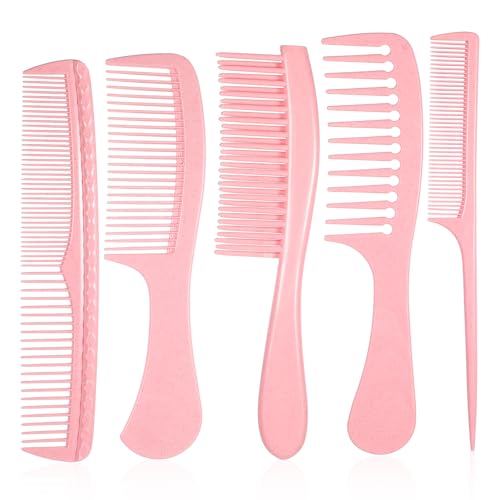 5 Stück HaarKamm Set, Rosa Friseur Kamm Haarschneidekamm Antistatischer Rattenschwanzkämme Breiter Feinzahniger Kamm Professioneller Haarstyling-Tools für Damen Nasses, Trockenes, Welliges
