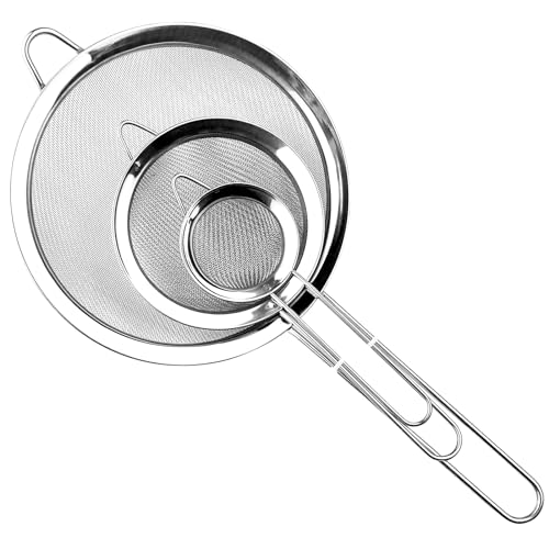 Relota 3 Stück Sieb Set 19/25/36.5 cm, Küchensieb Edelstahl mit Verstärktem Griff, Poliert Metall Feinmaschiges Seiher Perfekt zum Sieben, Abtropfen Nudeln, Quinoa, Puderzucker, Gemüse, Obst, Tee