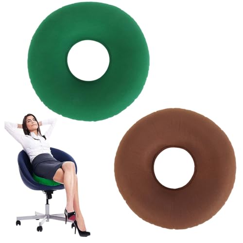 2 Stk Aufblasbares Ringkissen,Sitzring Nach Op,sitzkissen Ring Sitzring,Orthopädisches Rundkissen mit Pumpe,Orthopädische Sitzring mit Pumpe für Hämorrhoiden,Korrektur der Sitzhaltung (grün und braun)