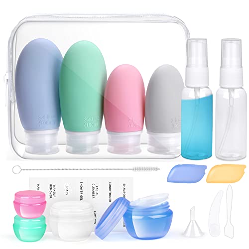 Opret 18 Stück Silikon Reiseflaschen Set 30/60/100ml, Reiseflaschen Zum Befüllen Toilettenartikel, Auslaufsicher Nachfüllbare TSA-Zugelassen Leer Kosmetik Reiseset Reisegröße Behälter[BPA-Frei]