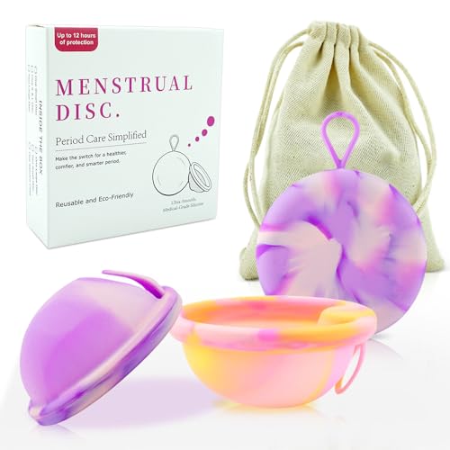 LUFEIS Menstruationsscheibe, 2 Stück Menstrual Disc, Wiederverwendbare Menstruationsscheibe, Menstruationstasse aus Silikon, für alle Strömungen,Sicher bei Sport und Schwimmen (Größe S+L)