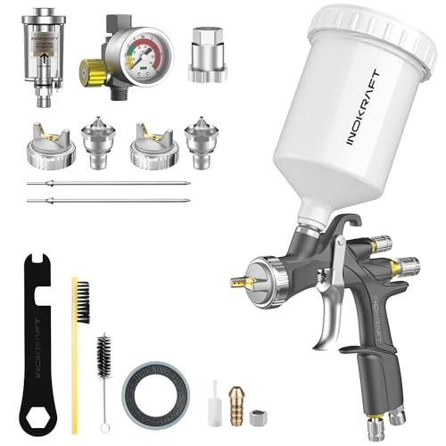 InoKraft D1 LVLP Luftspritzpistole, Premium-Kit, einfach zu bedienen, Farbpistole für Autos & Haus, DIY-Malerei, 1,3/1,5/1,7 mm Düsen, mit Farbsprühzubehör