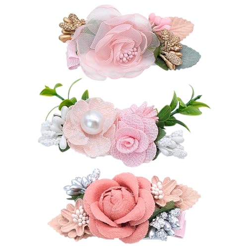 3 Stück Blumen Haarklammer Mädchen Blumen Haarspangen Hochzeit Blumenmädchen Haarschmuck Kinder Rosa Haarschmuck für Mädchen