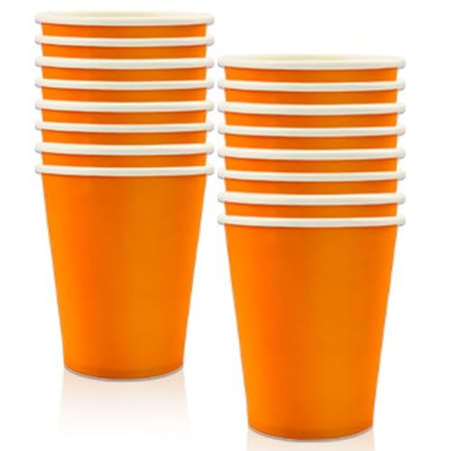 MORAINJAY 16 Stück Orange Pappbecher,9oz/250ml Papier Orange Partybecher Trinkbecher,Cups für Hochzeit Partybedarf,Becher für Heiß und Kaltgetränke,Kaffee,Tee,Geburtstag,Kinderparty