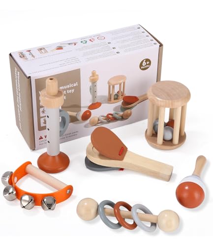 Zhufas Musikinstrumente Für Kinder, 6 PCS Musikinstrumente Musical Instruments Set, Montessori Spielzeug, Spielzeug Von Holz Percussion Kinder Schlagzeug Set, Kinderspielzeug Ab 1+ Jahre.